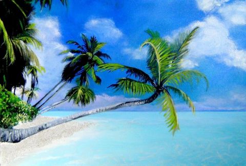 PLAGE TROPICALE (Huile sur toile)